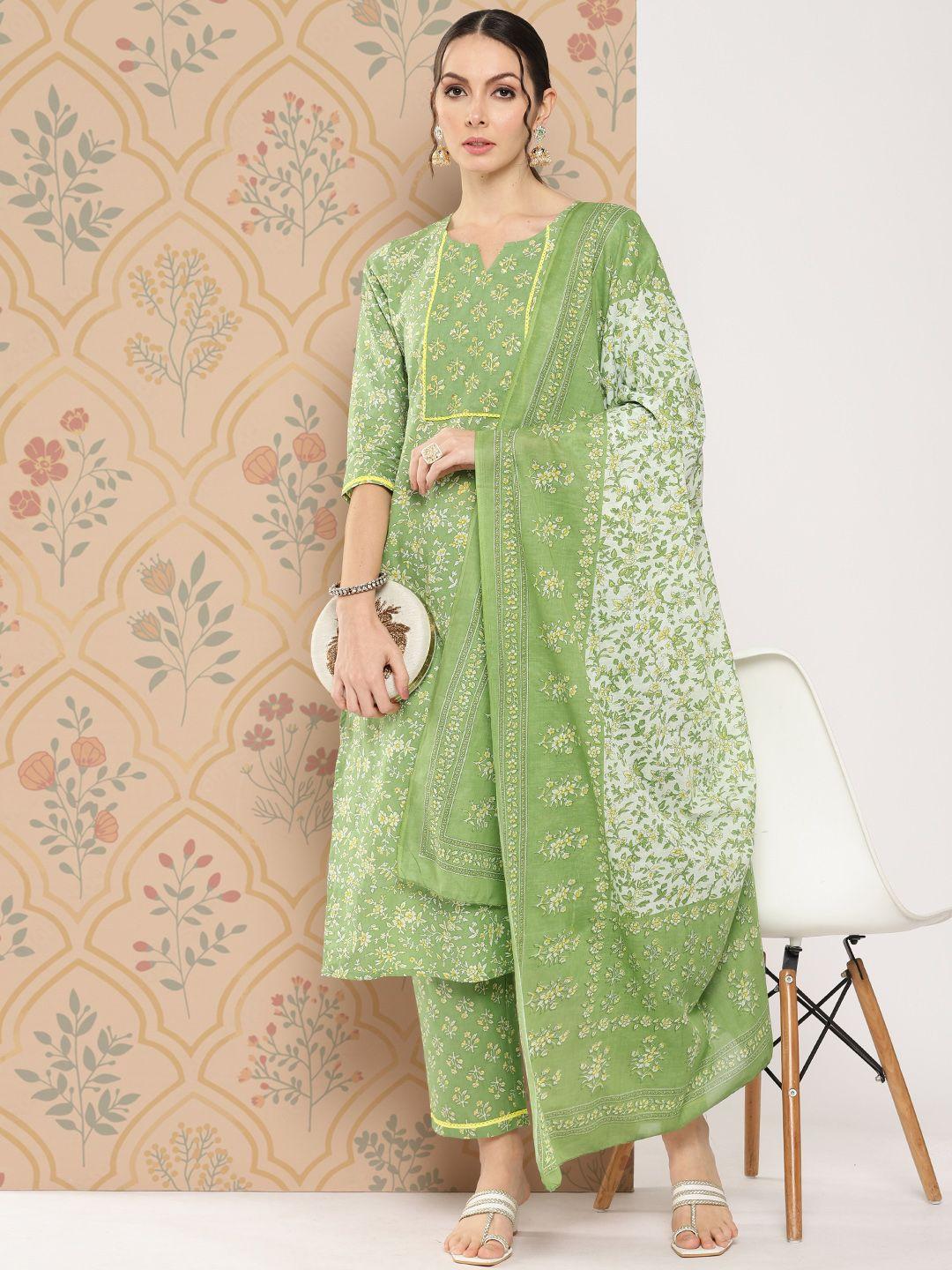 yufta women floral printed regular sequinned pure cotton kurta set
