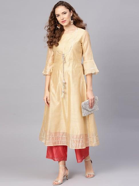 yufta beige a line regular fit kurta