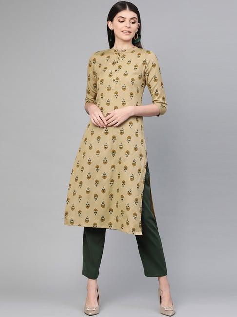 yufta beige printed straight kurta