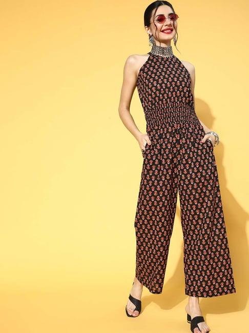 yufta black & red cotton printed jumpsuit