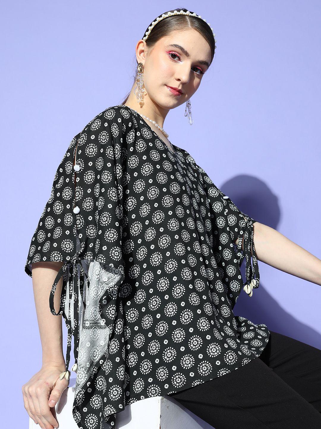 yufta black & white geometric print kaftan top