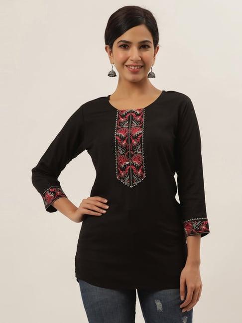 yufta black cotton embroidered tunic