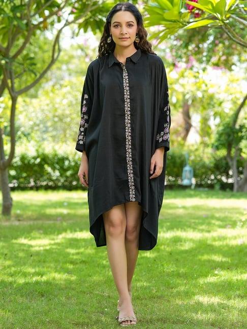 yufta black embroidered dress