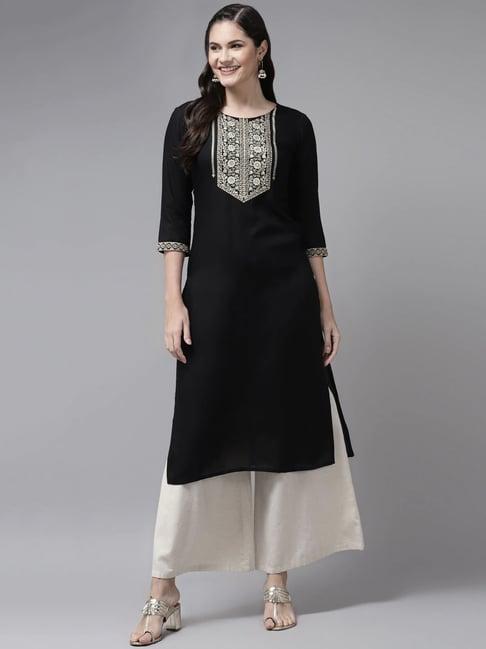 yufta black embroidered kurta