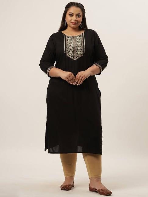 yufta black embroidered straight kurta