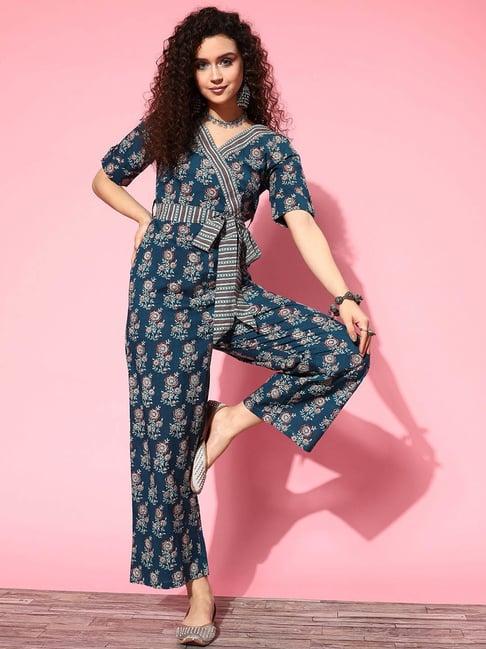 yufta blue cotton printed jumpsuit