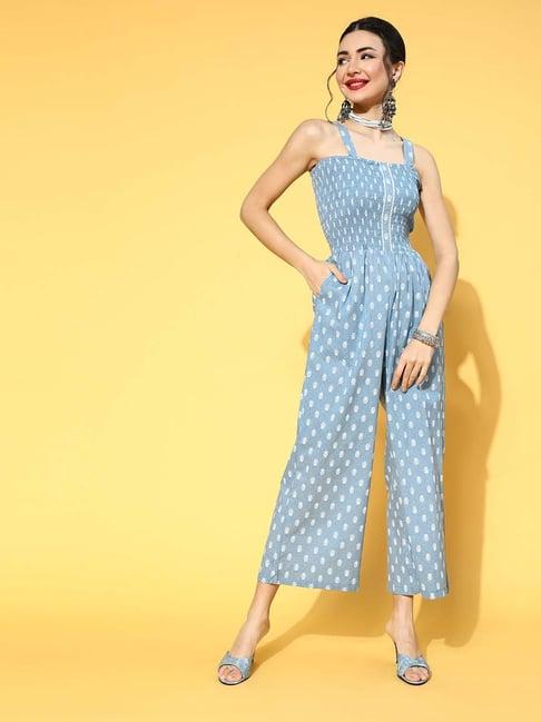 yufta blue cotton printed jumpsuit