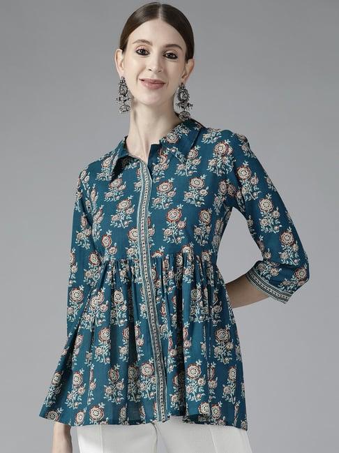 yufta blue cotton printed tunic