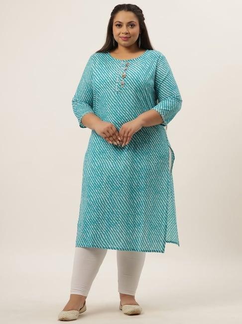 yufta blue cotton striped straight kurta