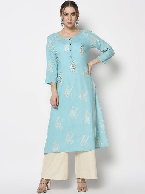 yufta blue embellished straight kurta