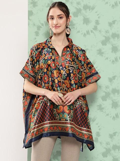 yufta blue printed kaftan top