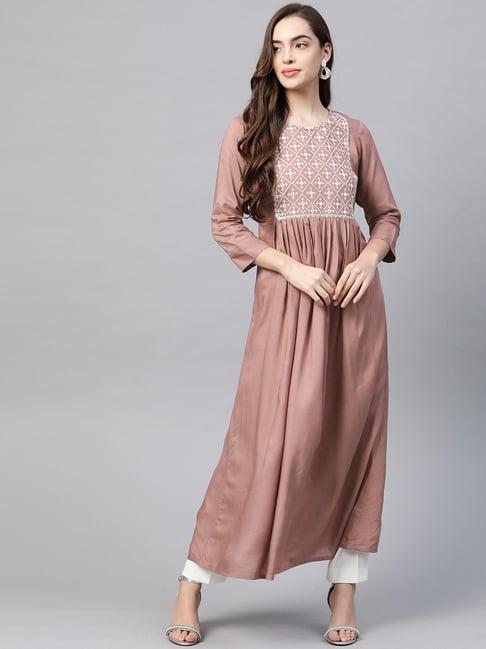 yufta brown embroidered kurta