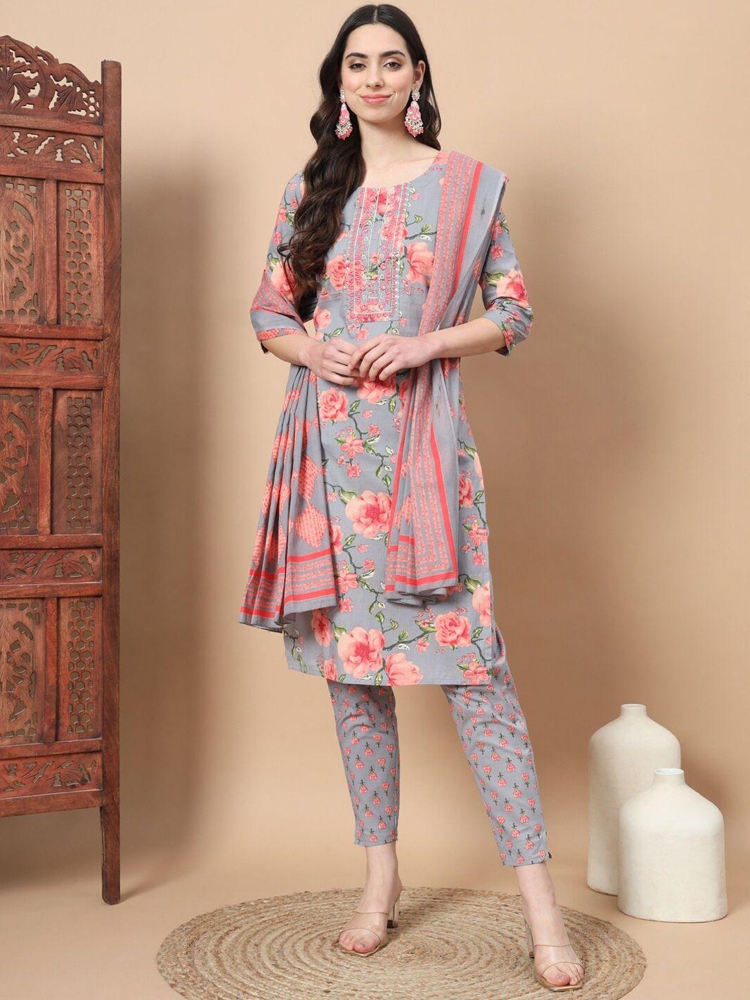 yufta ethnic motifs cotton kurta dupatta set