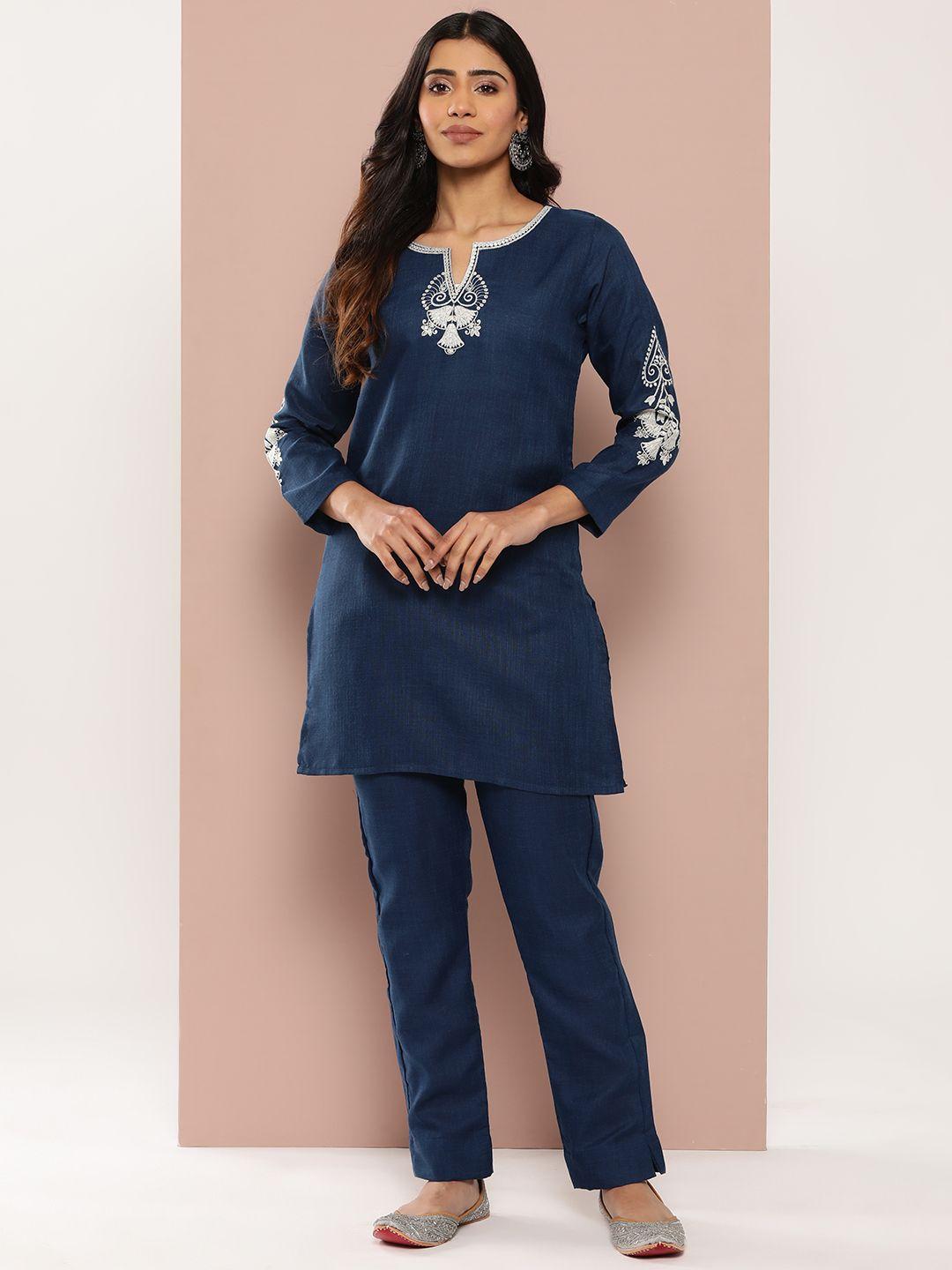 yufta ethnic motifs embroidered thread work pure cotton kurti with trousers