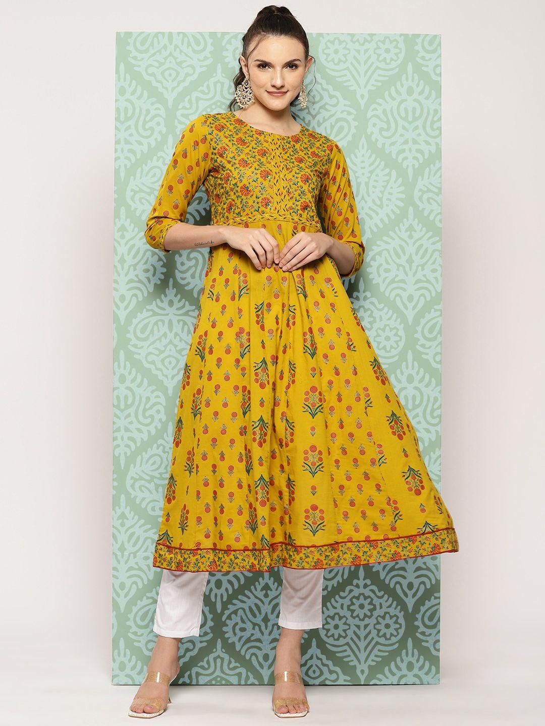 yufta ethnic motifs printed cotton floral kurta