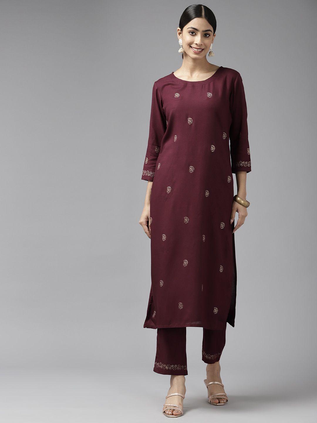 yufta ethnic motifs printed regular kurta with trousers