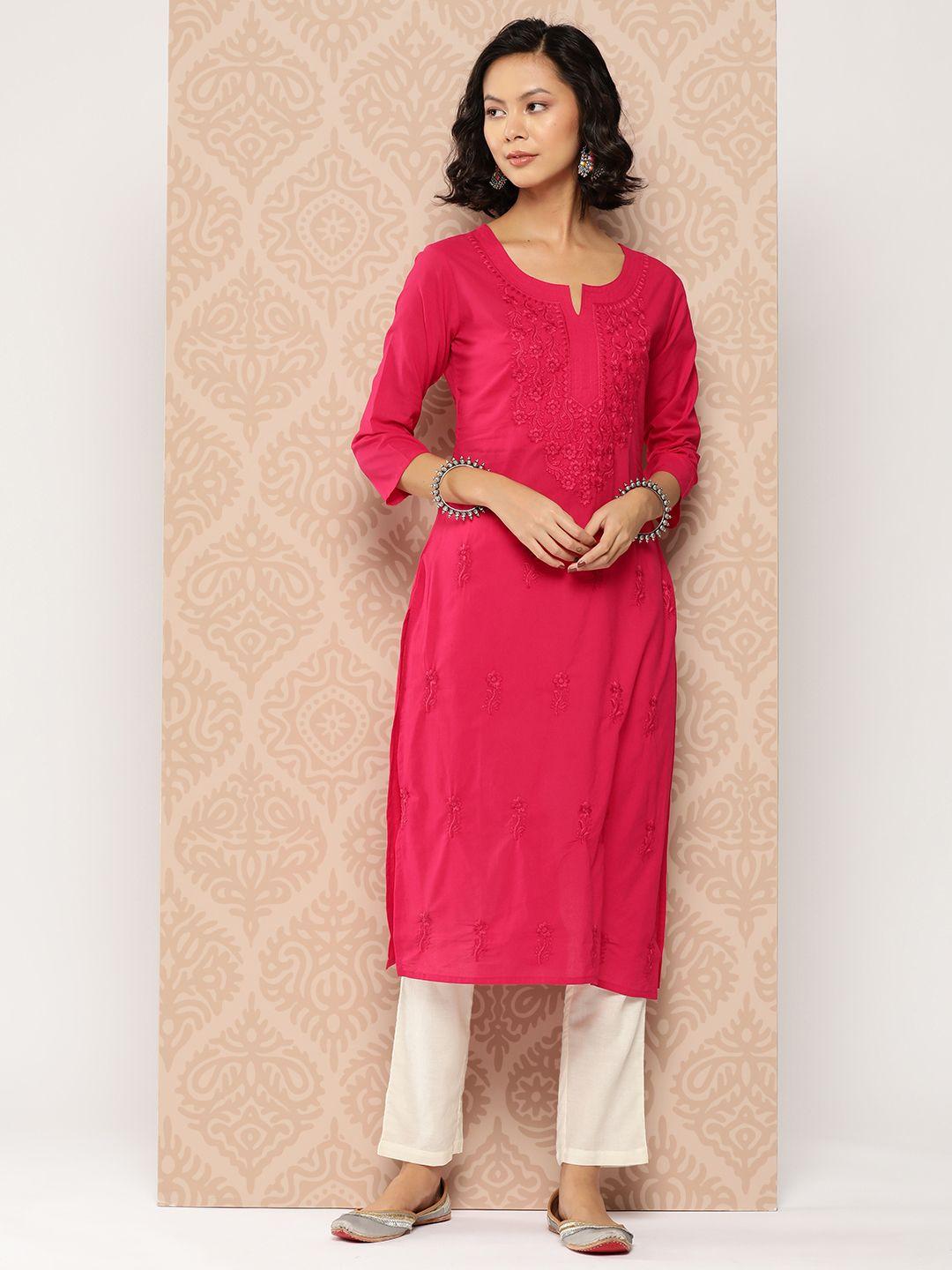 yufta floral embroidered chikankari cotton kurta