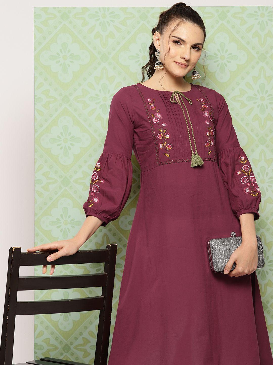 yufta floral embroidered chikankari puff sleeves kurta