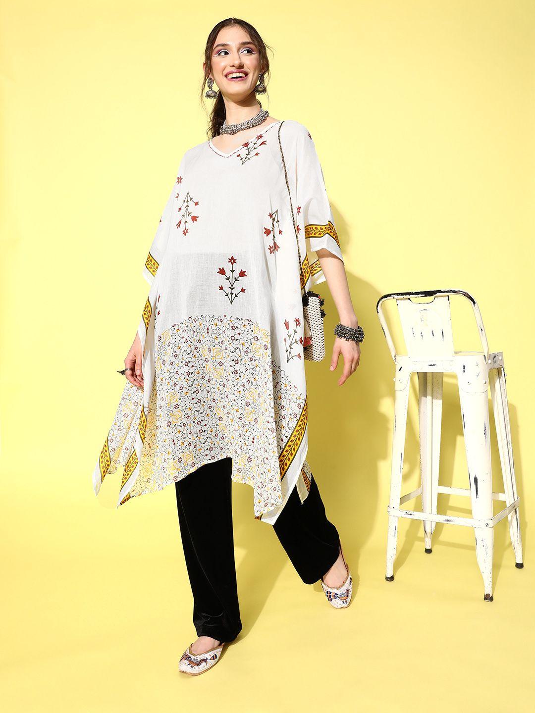 yufta floral printed flared sleeves sequinned kaftan kurta