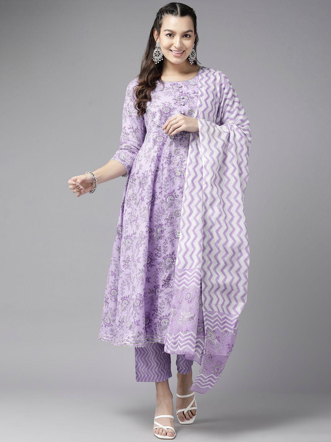 yufta floral printed gotta patti pure cotton kurta with trousers & dupatta