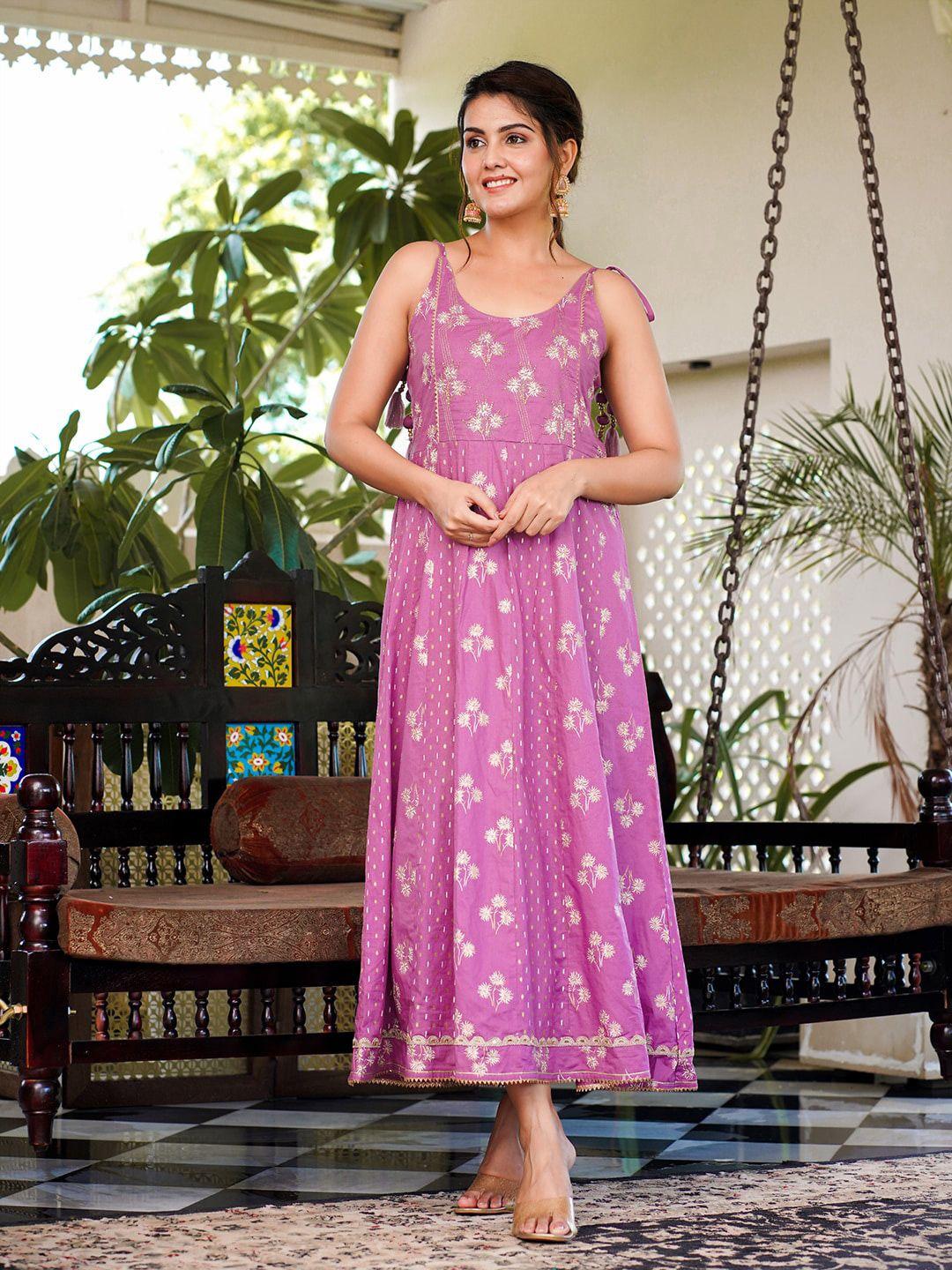 yufta floral printed sleeveless cotton anarkali maxi dress