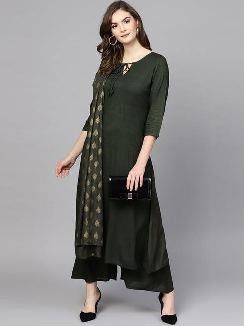 yufta green kurta palazzo set with dupatta