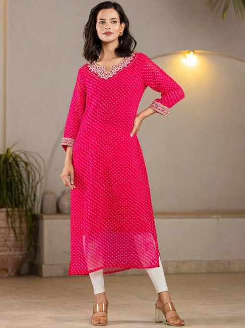 yufta hot pink printed straight kurta