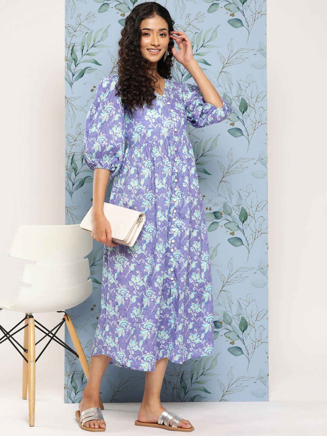 yufta lavender floral print flared sleeve maxi dress