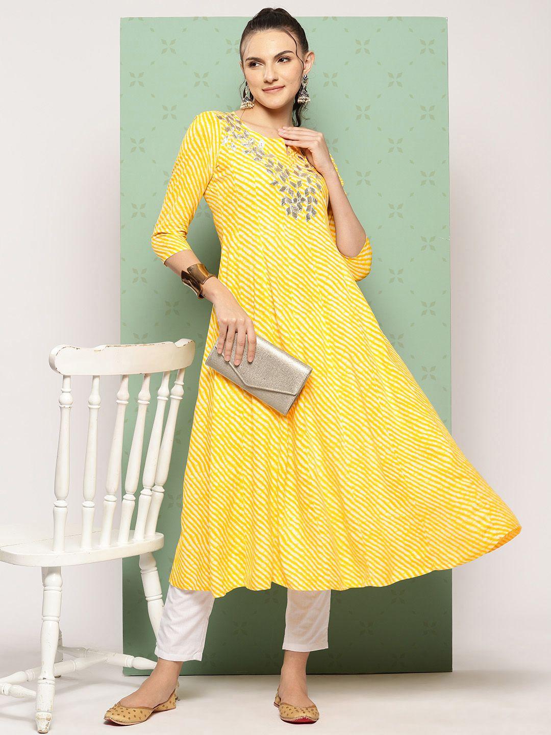 yufta leheriya printed gotta patti anarkali kurta