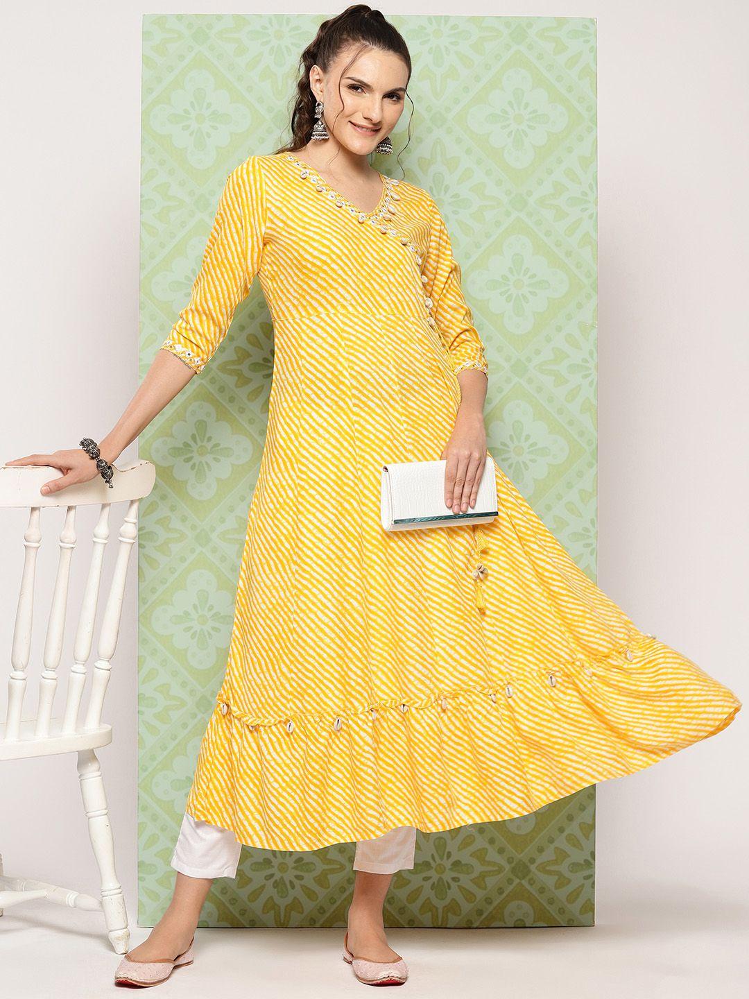 yufta leheriya printed mirror work anarkali kurta