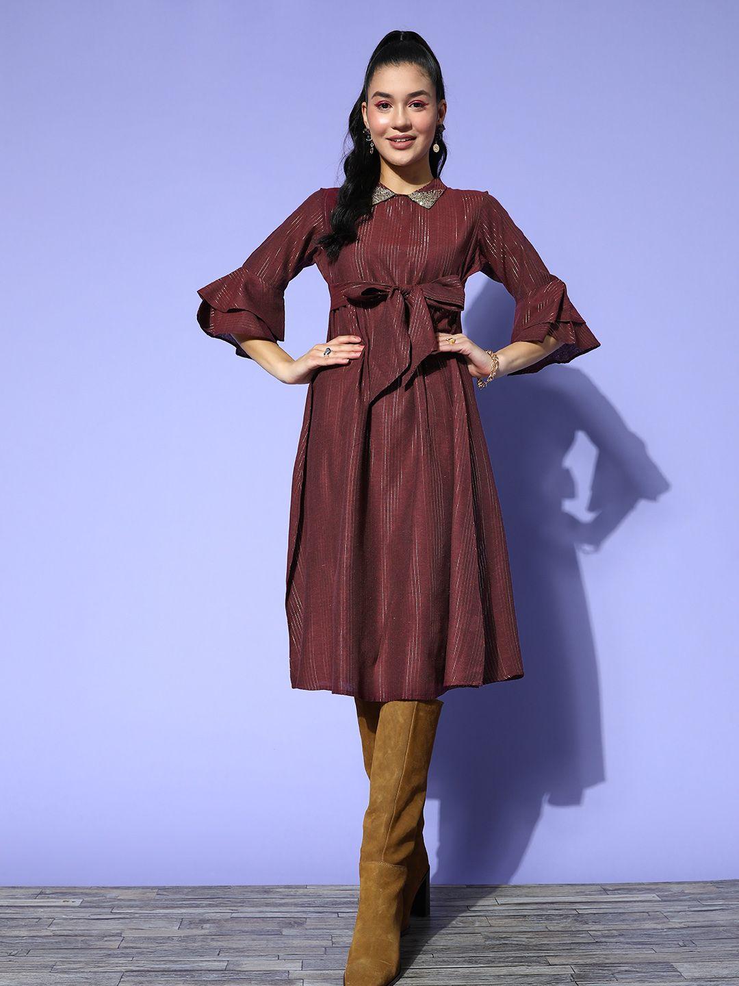 yufta maroon peter pan collar a-line dress