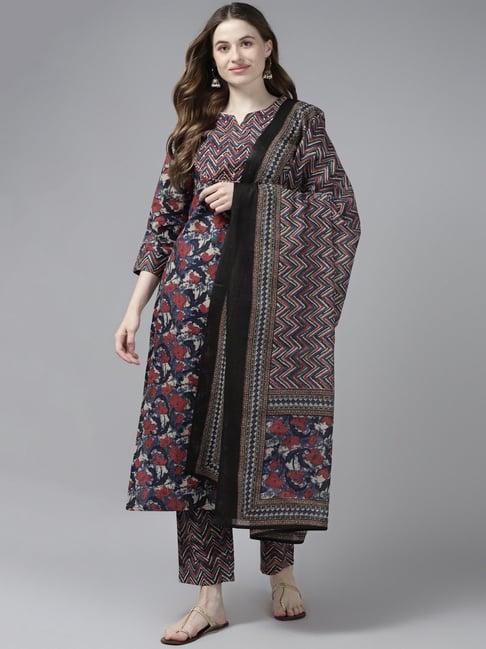 yufta multicolor embellished kurta with pant & dupatta