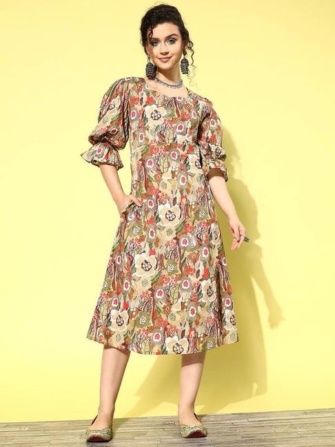 yufta multicolored cotton printed a-line dress