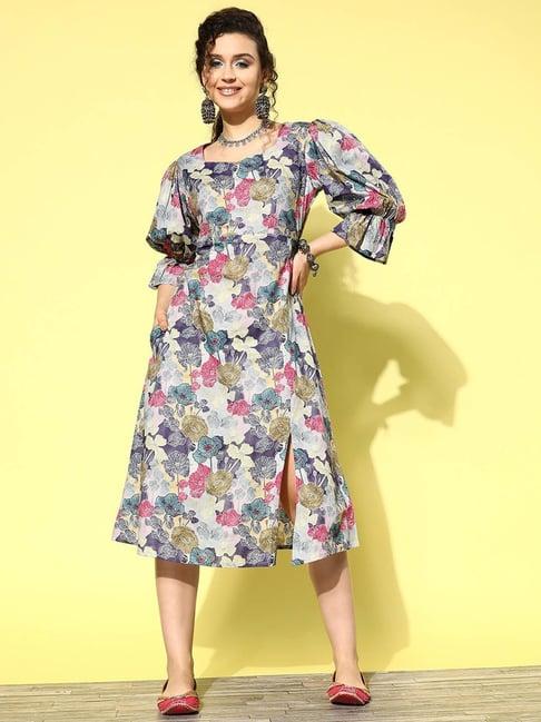 yufta multicolored cotton printed a-line dress