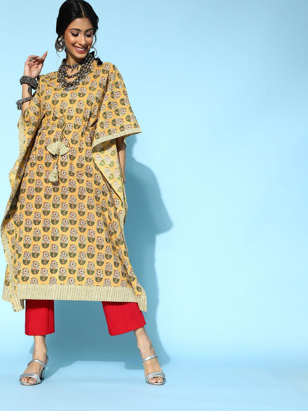 yufta mustard cotton kaftan kurta