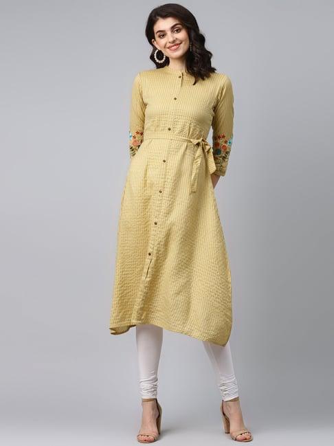 yufta mustard striped a line kurta