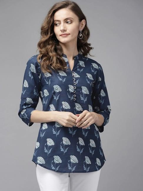 yufta navy blue & off white printed tunic