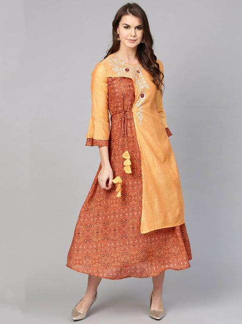 yufta orange round neck a line kurta