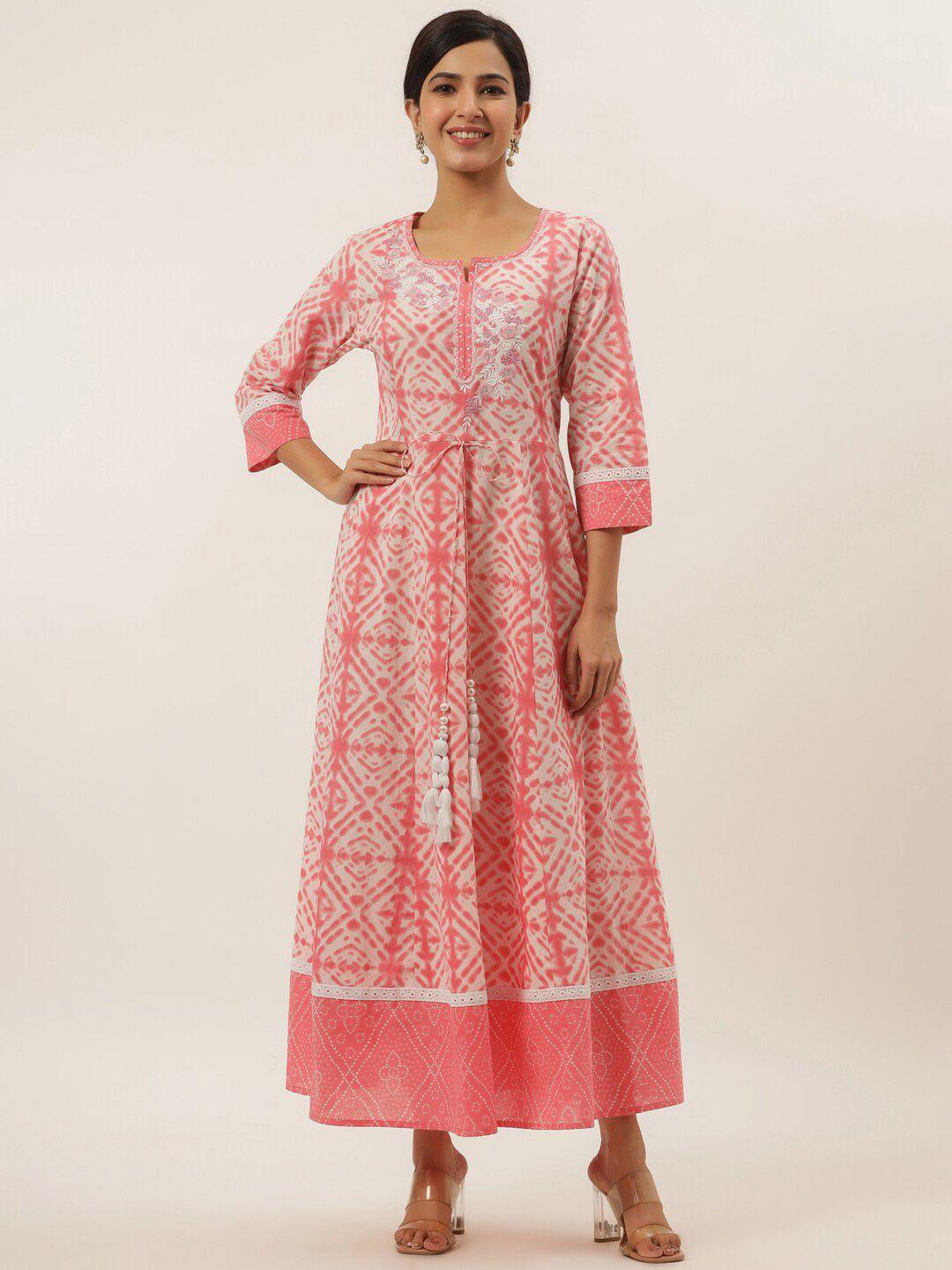 yufta peach-coloured embroidery cotton ethnic maxi dress