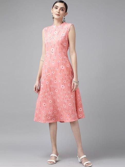 yufta peach printed a-line dress