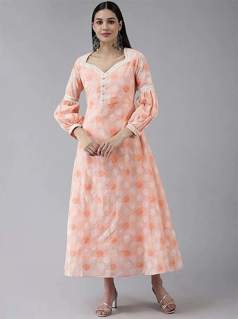 yufta peach printed a-line dress