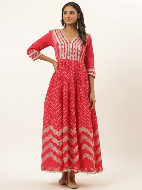 yufta pink cotton embellished maxi dress