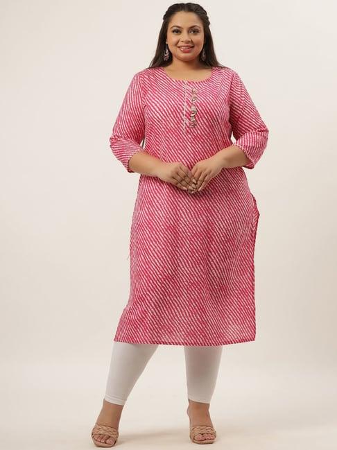 yufta pink cotton striped straight kurta