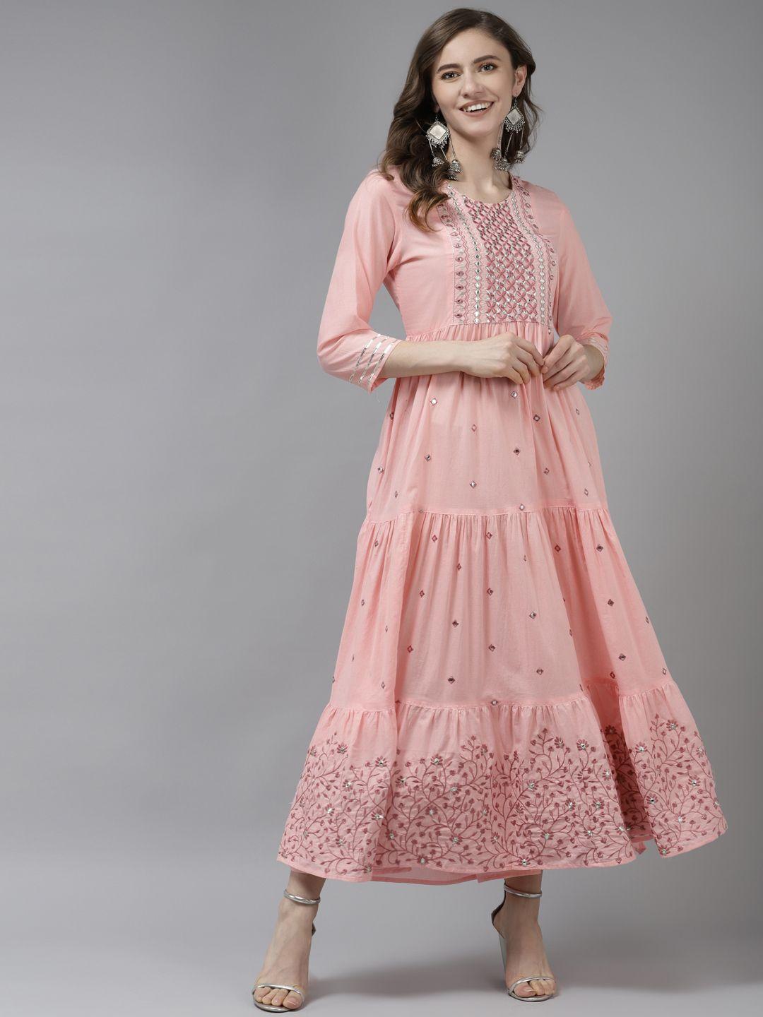 yufta pink embellished embroidered ethnic maxi dress