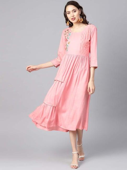 yufta pink embroidered a-line dress