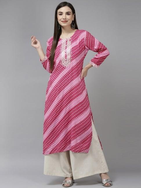 yufta pink embroidered straight kurta