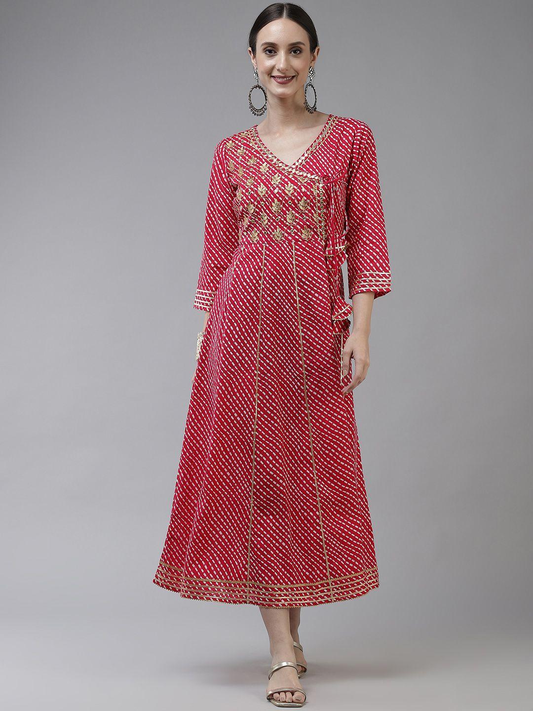 yufta pink ethnic motifs embroidered gotta patti pure cotton ethnic maxi dress