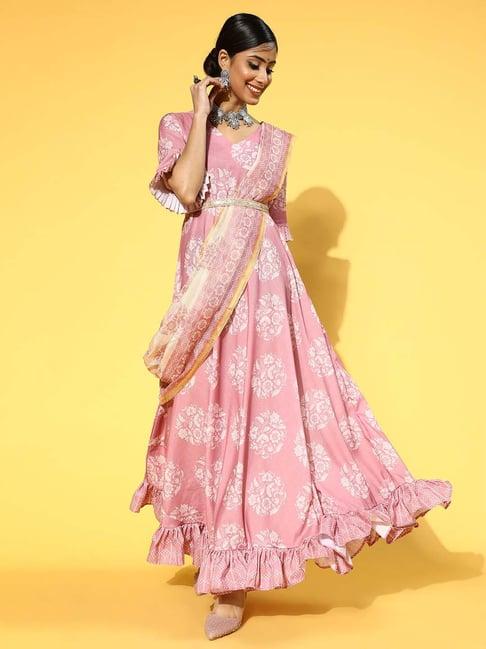 yufta pink floral print relaxed fit maxi dress