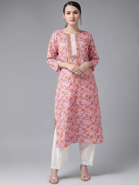 yufta pink printed a line kurta