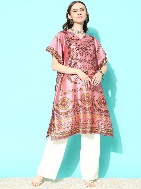 yufta pink printed flared kaftan